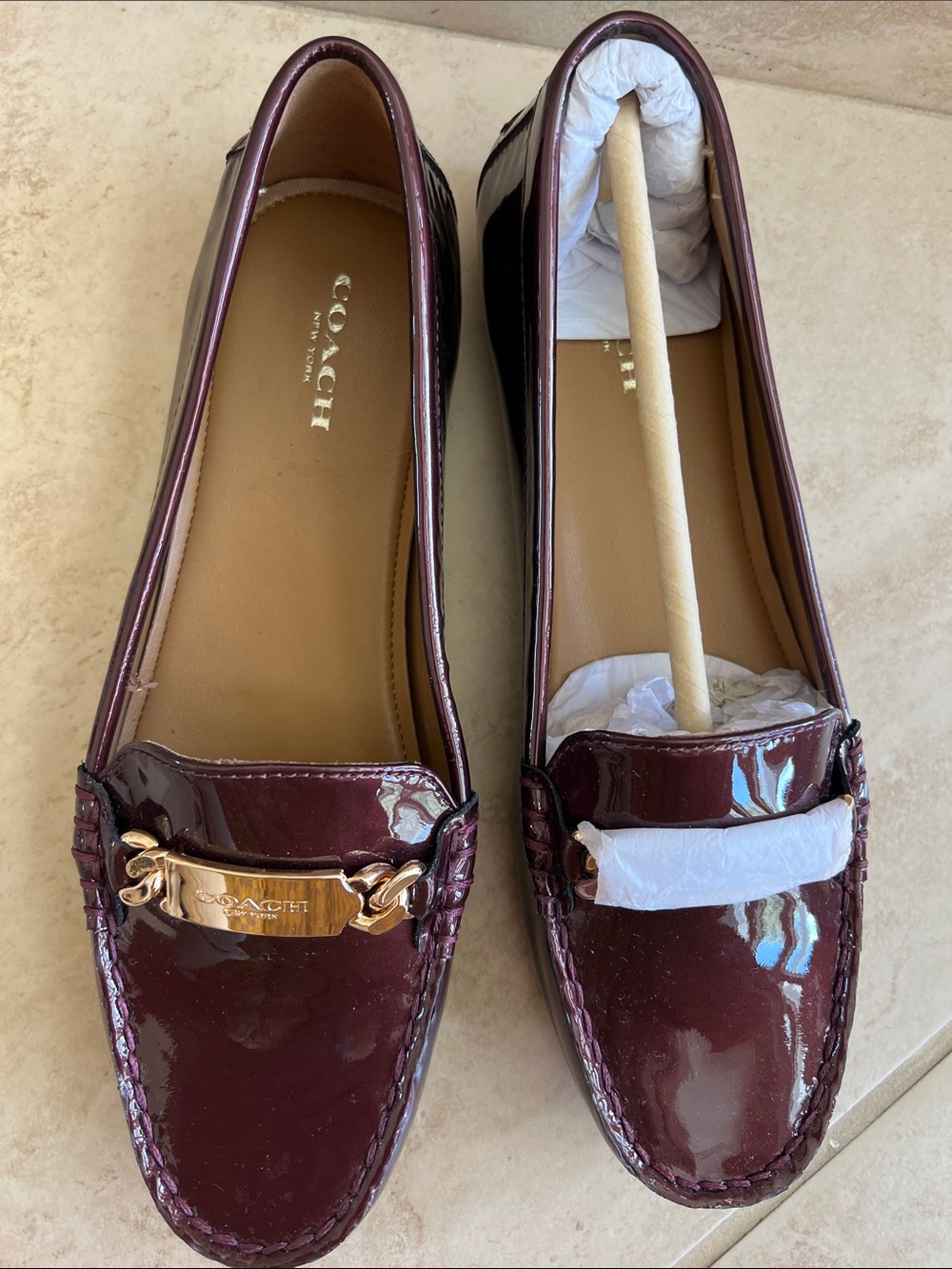 Coach women Burgundy Patent Leather Loafers - Picture 4 of 10